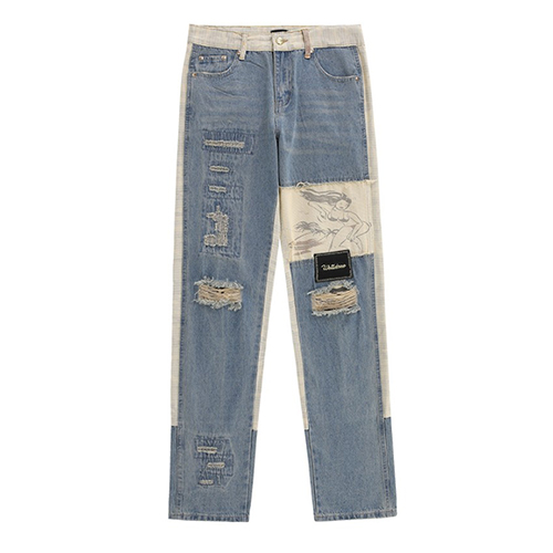 WE11 Connect Hole Suffing Printing Denim Pants (1745)
