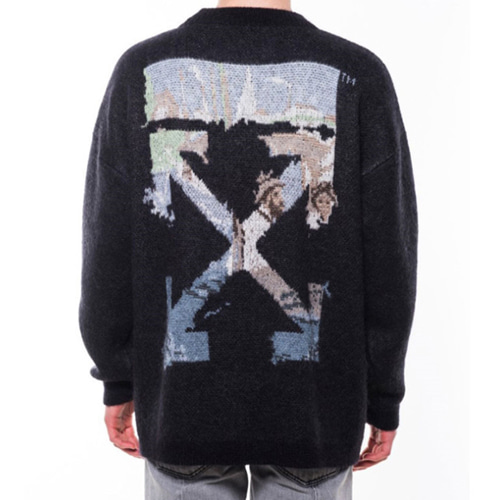 @W Oil Painting Arrow Letter Mohair Sweater (1108)