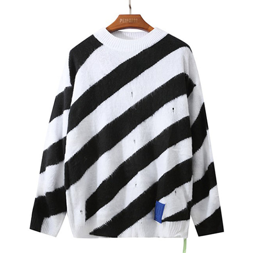 @W Diagonal Striped Mohair Hole Knit Sweater (1754)