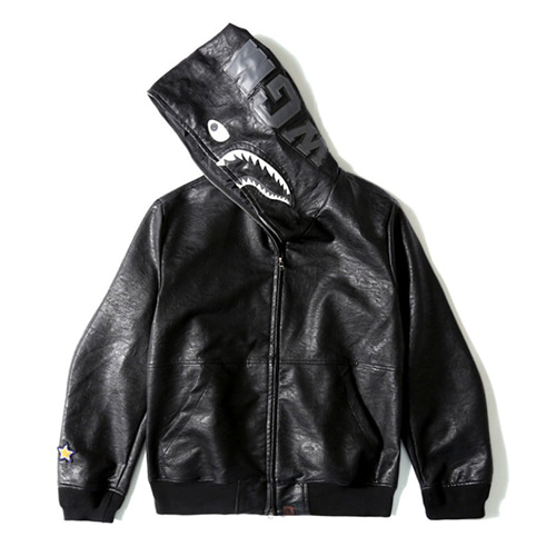BP Shark Hood Zip-up Leather Jackets (1702)