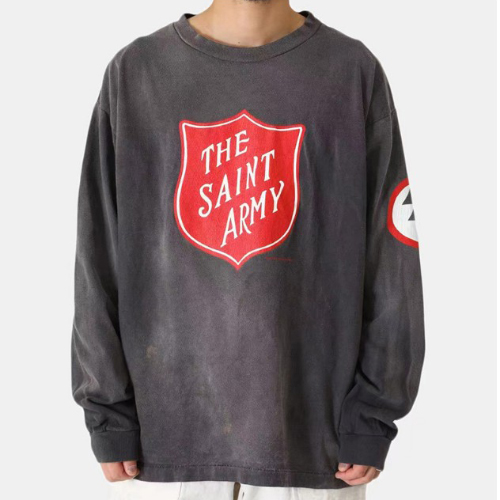 SAINT MICHAEL lettering printed washing casual sleeve (2338)