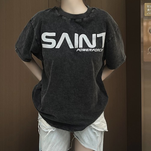Saint Michael Letter Printing Washed TEE (2390)