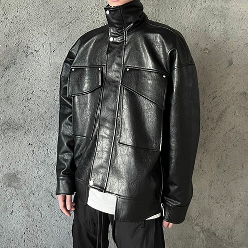 ADP Big Pocket PU Leather Jacket  (2640)