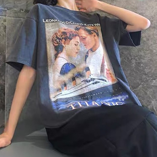 TITANIC Poster Printing Washed Casual TEE (2914)